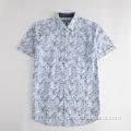 Herren Kurzarm Blue Flowers Print Casual Shirts